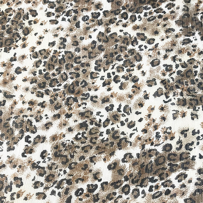 White Multi Animal Crinkled Print Chiffon Fabric
