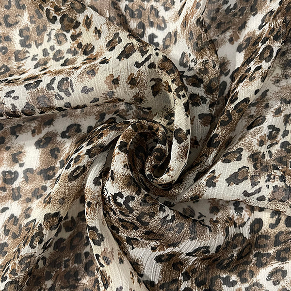 White Multi Animal Crinkled Print Chiffon Fabric