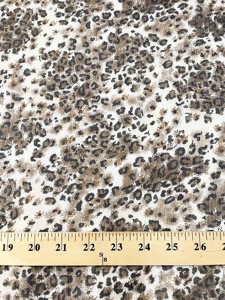 White Multi Animal Crinkled Print Chiffon Fabric