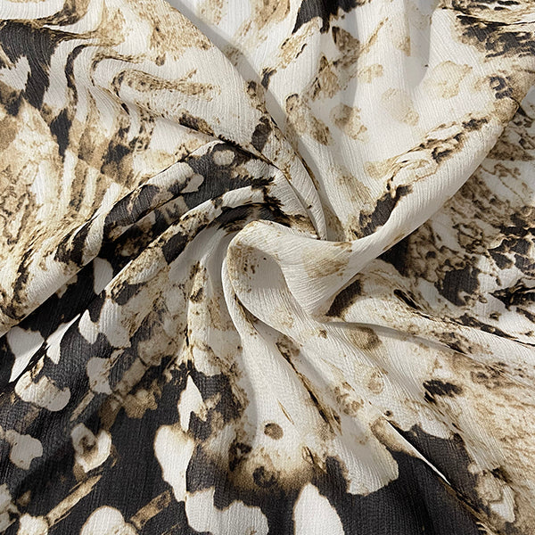 Brown Multi Crinkled Print Chiffon Fabric
