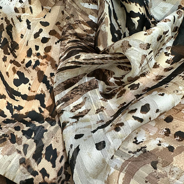 Tan Multi Animal Print Burnout Stripe Poly Chiffon Fabric