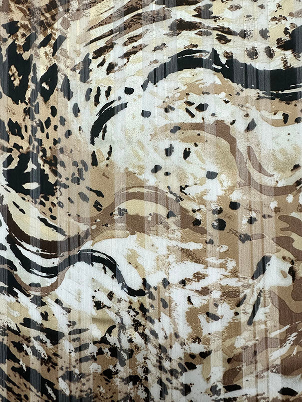 Tan Multi Animal Print Burnout Stripe Poly Chiffon Fabric
