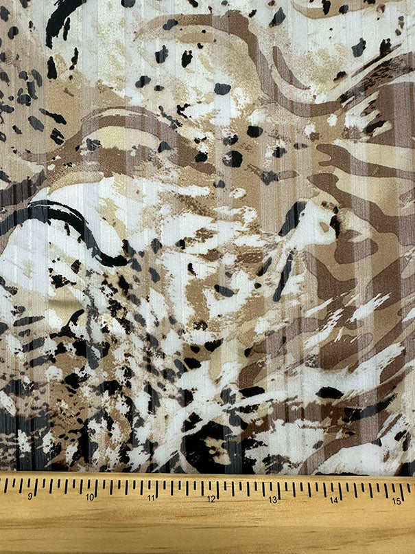 Tan Multi Animal Print Burnout Stripe Poly Chiffon Fabric