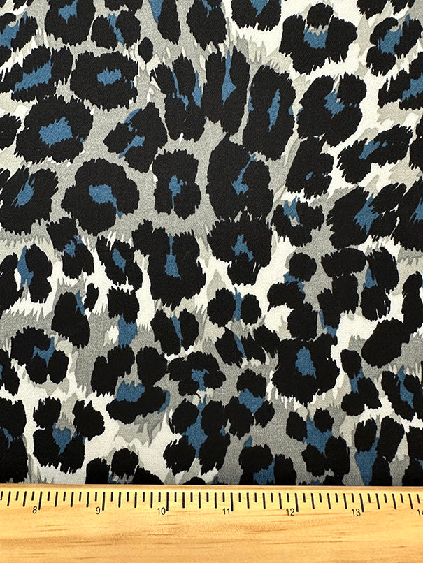 1 1/2 YD PC-Gray and Blue Multi Animal Print Poly Georgette Fabric