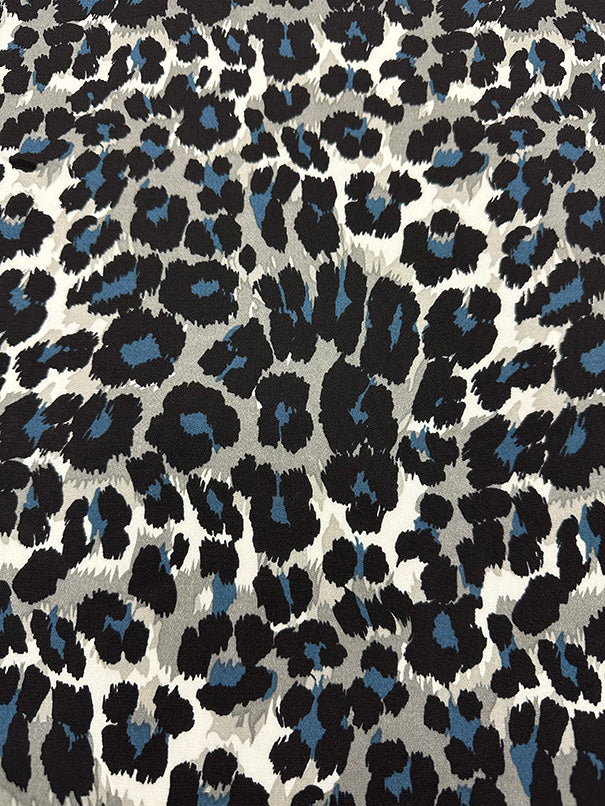 1 1/2 YD PC-Gray and Blue Multi Animal Print Poly Georgette Fabric