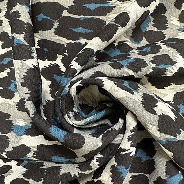 1 1/2 YD PC-Gray and Blue Multi Animal Print Poly Georgette Fabric