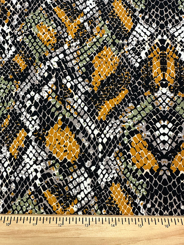 3 1/4 YD PC-Dark Gold Snakeskin Print Poly Crepe de Chine Fabric