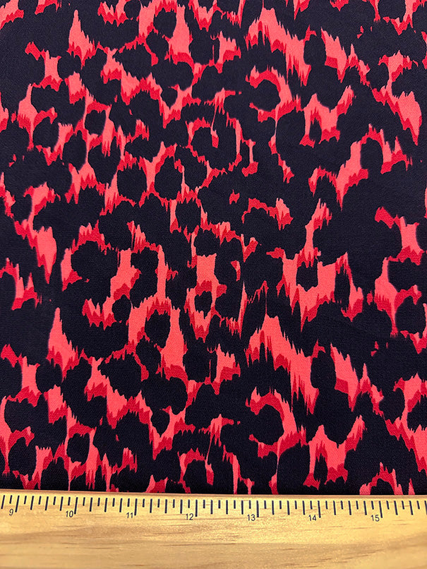 Neon Red Multi Animal Print Poly Georgette Fabric