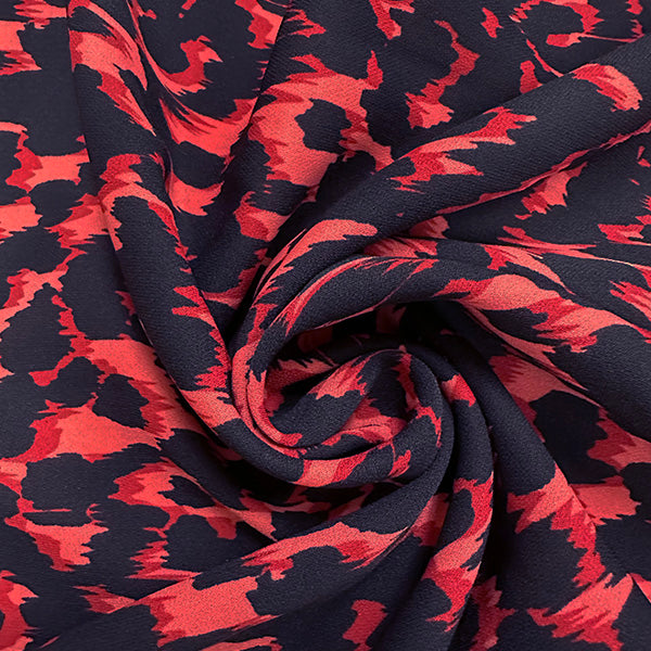 Neon Red Multi Animal Print Poly Georgette Fabric