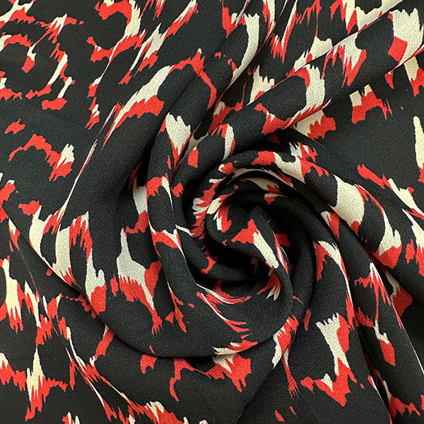 Red Multi Print Poly Georgette Fabric
