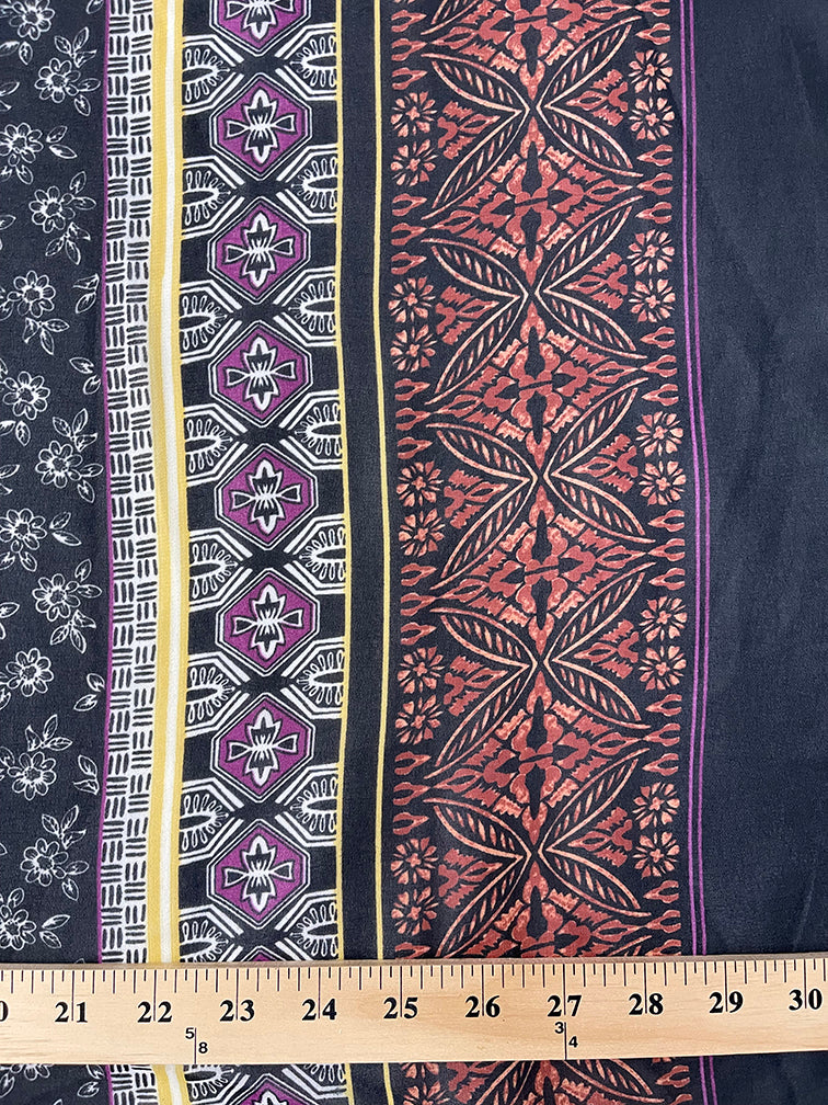 Black Multi Pattern Stripe Print Chiffon Fabric