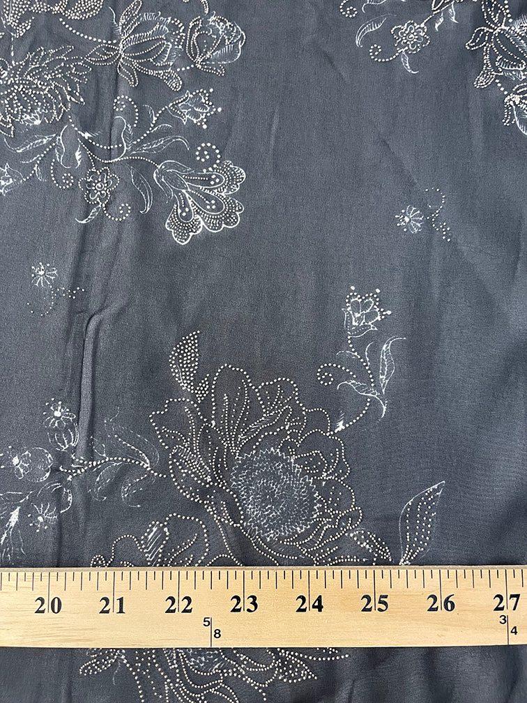 Black Flocked Floral Poly Print Chiffon Fabric