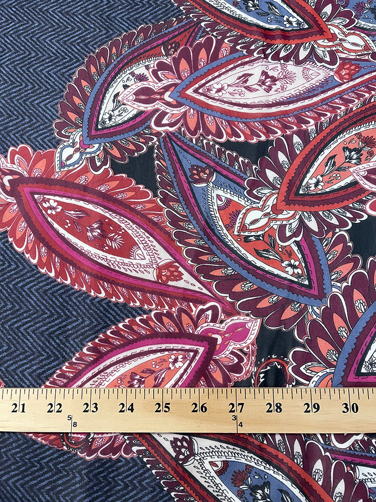 Navy and Black Herringbone Paisley Print Chiffon Fabric