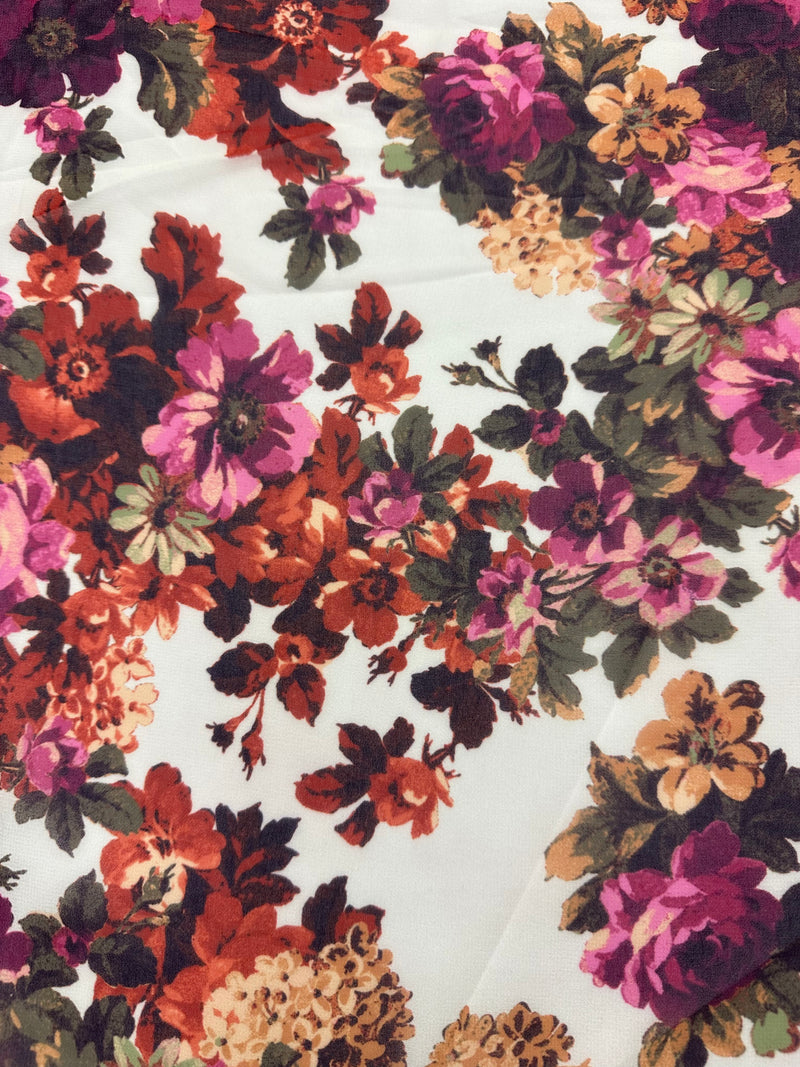 2 YD PC-Ivory Multi Floral Print Poly Chiffon Fabric