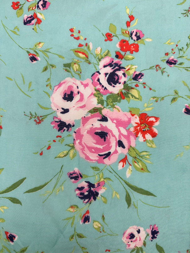 Mint Green Floral Print Poly Chiffon Fabric