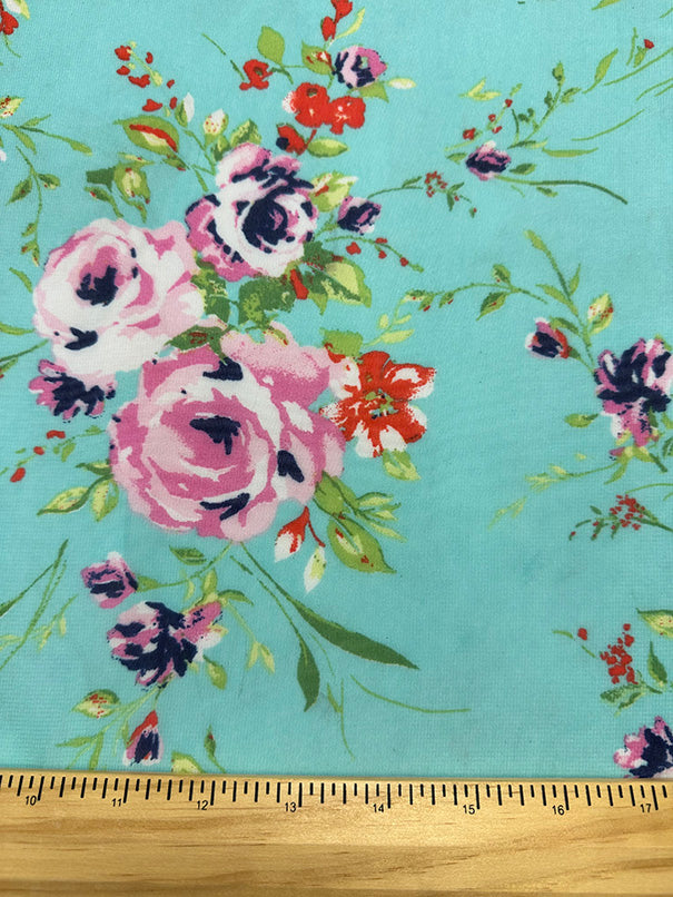 Mint Green Floral Print Poly Chiffon Fabric