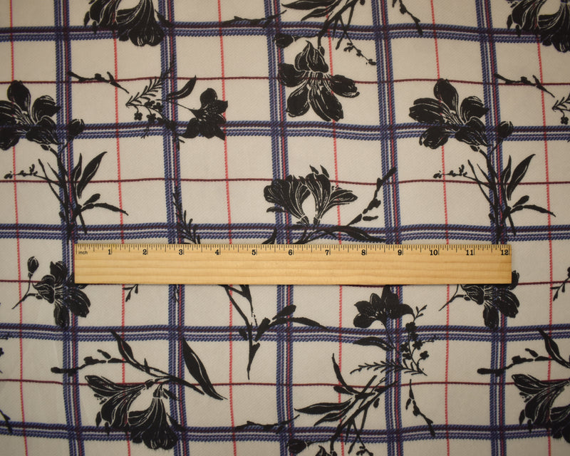 Beige-Black-Multi Poly Plaid Floral Printed Chiffon Woven Fabric