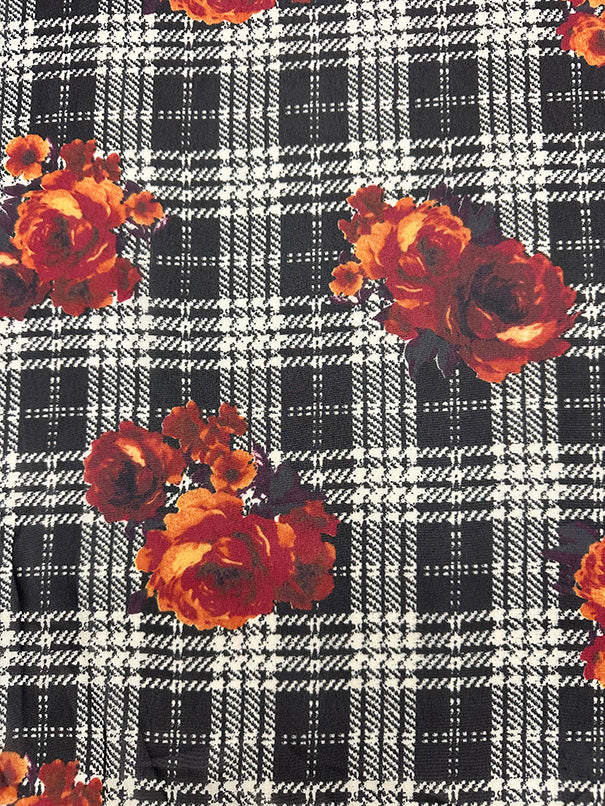 Orange Floral Print Poly Chiffon Fabric
