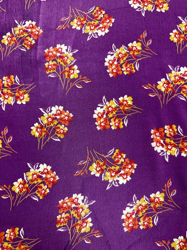 Purple Floral Print Sueded Poly Charmeuse Fabric