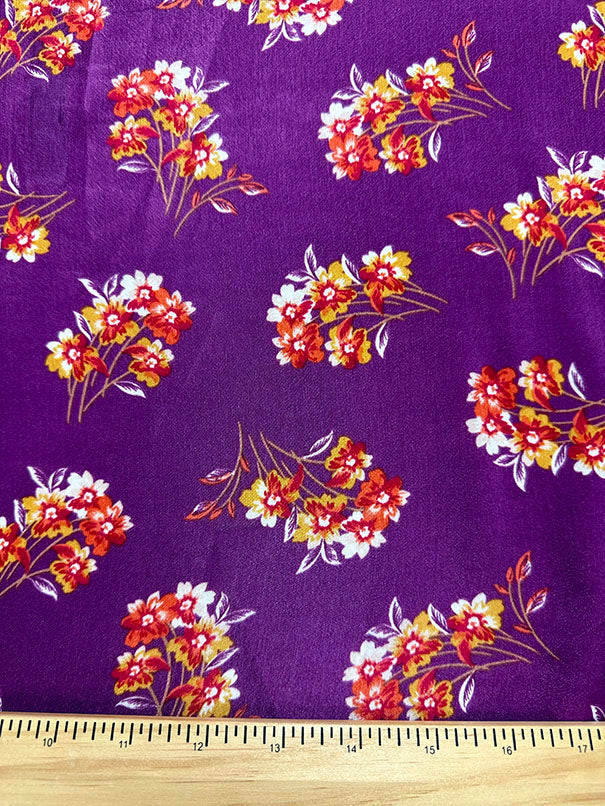 Purple Floral Print Sueded Poly Charmeuse Fabric