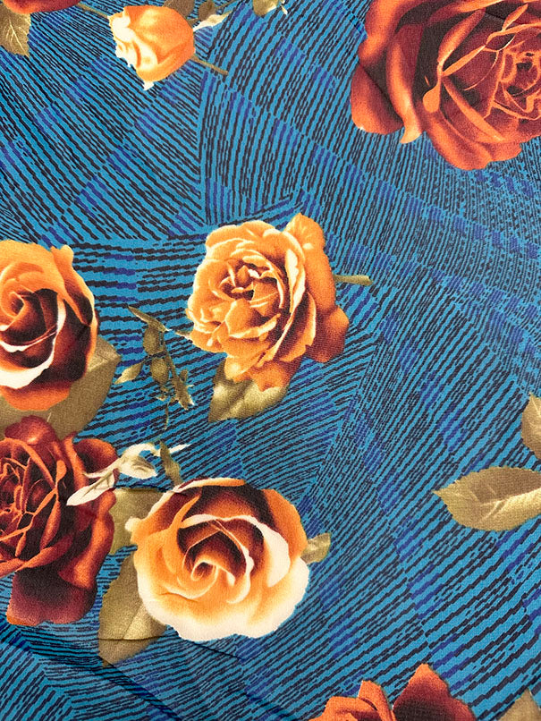 Yellow Rose Floral Print Poly Chiffon Fabric