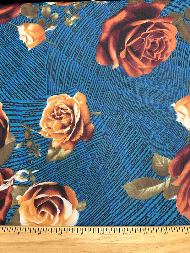 Yellow Rose Floral Print Poly Chiffon Fabric