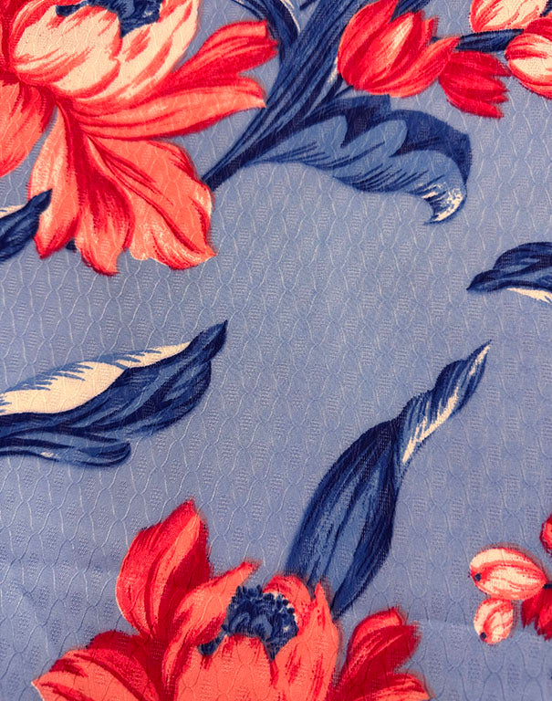 Blue Floral Print Jacquard Chiffon Fabric