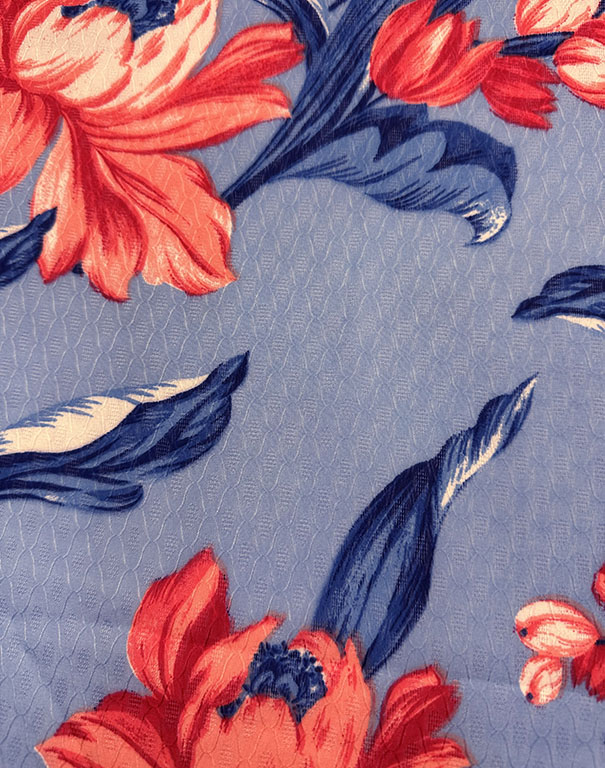 Blue Floral Print Jacquard Chiffon Fabric