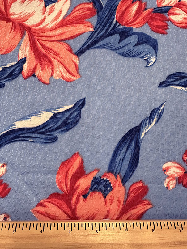 Blue Floral Print Jacquard Chiffon Fabric