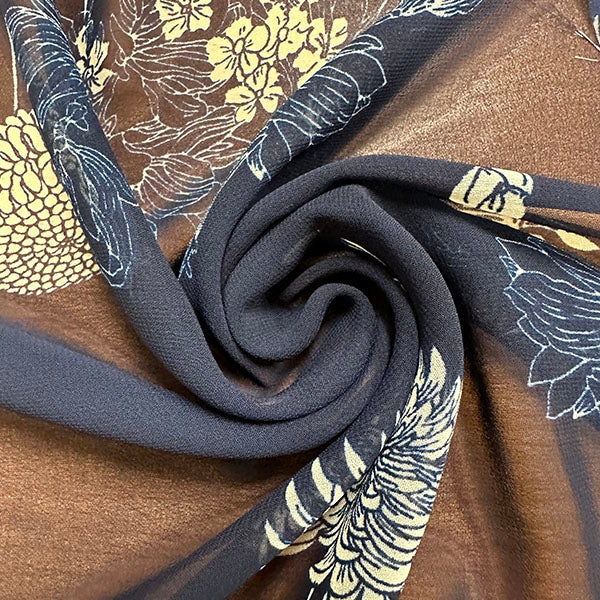 1 1/2 YD PC-Navy Blue and White Floral Print Poly Chiffon Fabric