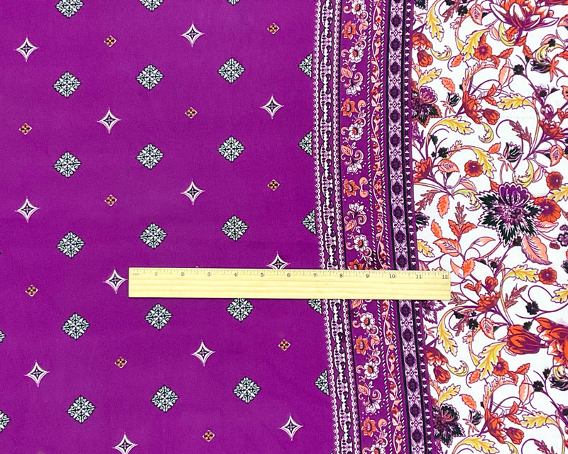 Purple-Multi Poly Border Print Momie Georgette Woven Fabric