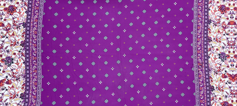 Purple-Multi Poly Border Print Momie Georgette Woven Fabric