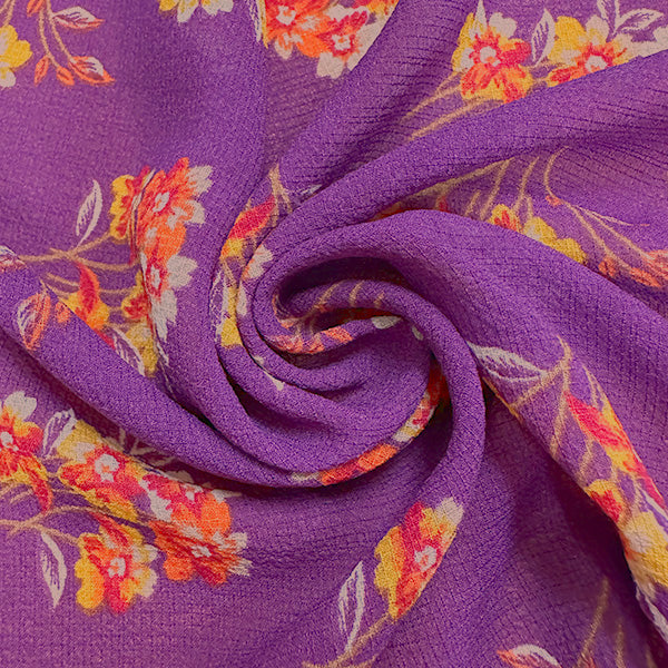 Magenta Floral Print Ripstop Look Poly Chiffon Fabric