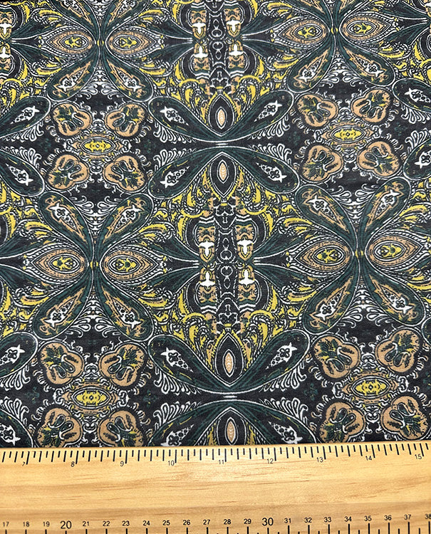 Green and Maize Multi Print Poly Georgette Fabric
