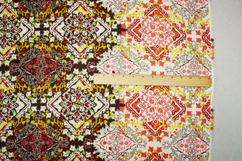 4 YD PC-Brown-White-Multi Poly Aztec Printed Crepe Momie Woven Fabric
