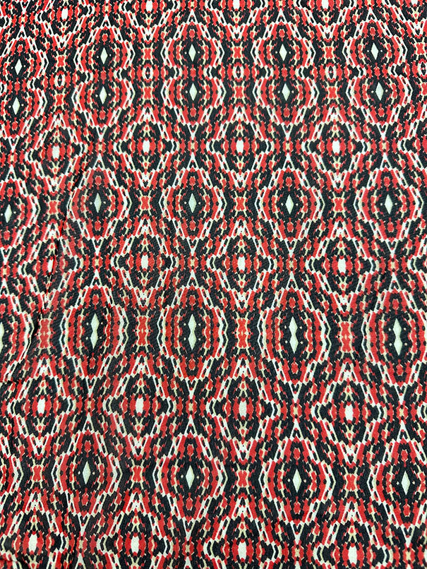 Red Multi Medallion Poly Print Chiffon Fabric