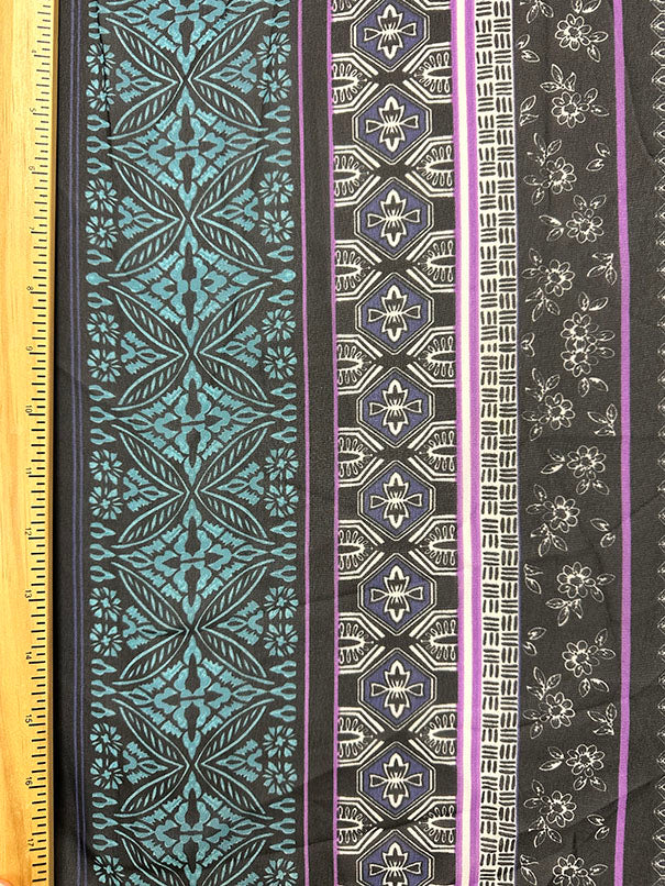 Black Multi Stripe Poly Print Chiffon Fabric