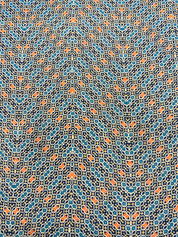 Blue Geometric Herringbone Poly Print Chiffon Fabric