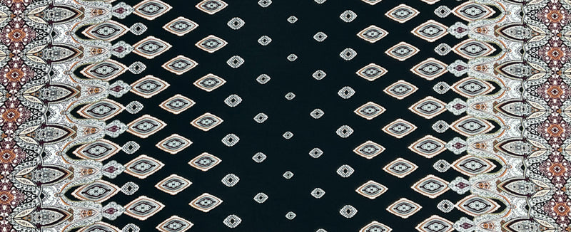 4 YD PC-Black-White-Multi Poly Diamond Paisely Border Printed Georgette Woven Fabric