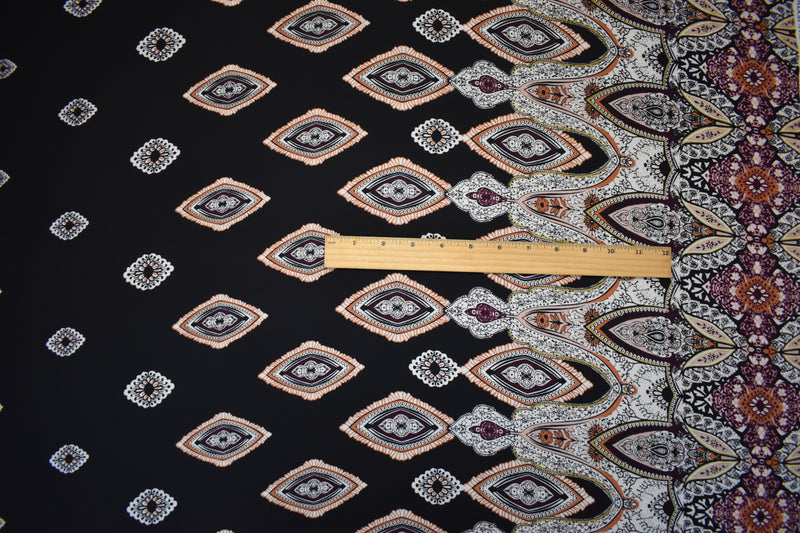 4 YD PC-Black-White-Multi Poly Diamond Paisely Border Printed Georgette Woven Fabric