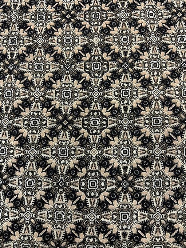 Cream and Black Multi Print Poly Georgette Fabric