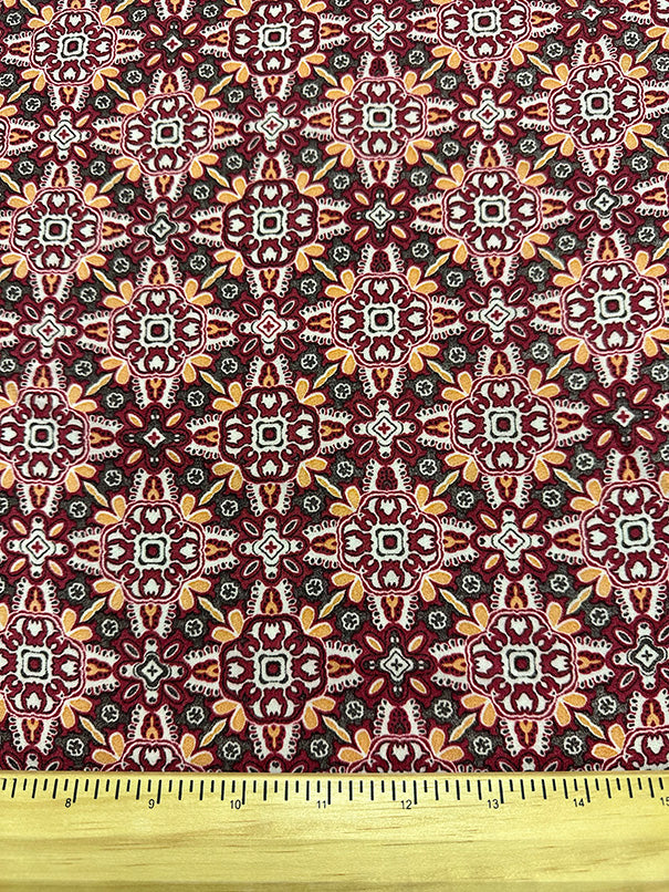 Red and Brown Multi Print Poly Georgette Fabric