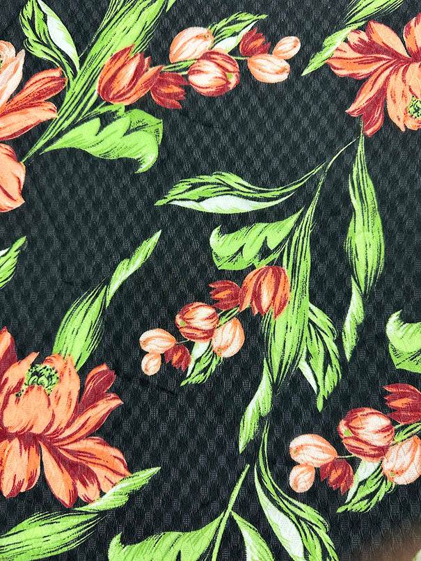 Black Floral Print Jacquard Chiffon Fabric
