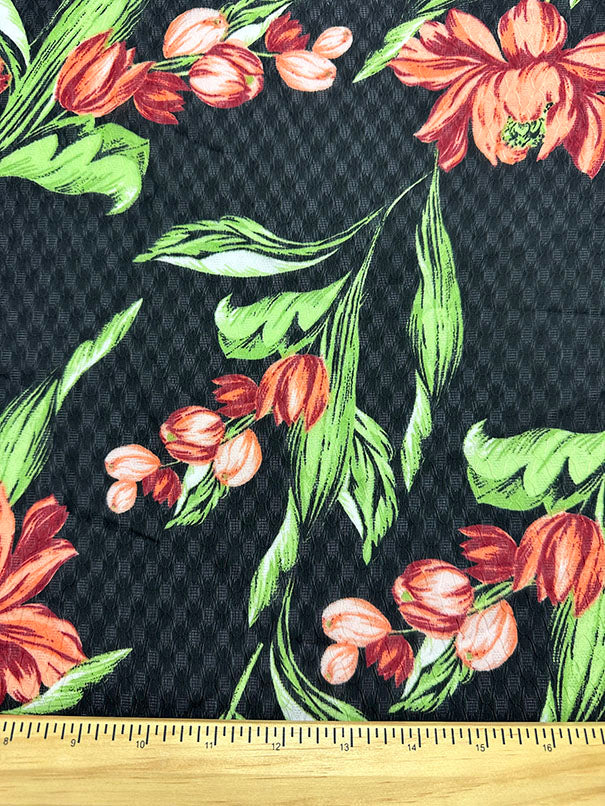 Black Floral Print Jacquard Chiffon Fabric