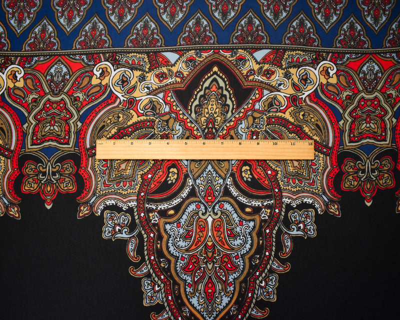 Black-Orange-Multi Poly Paisely Baroque Border Printed Chiffon Woven Fabric