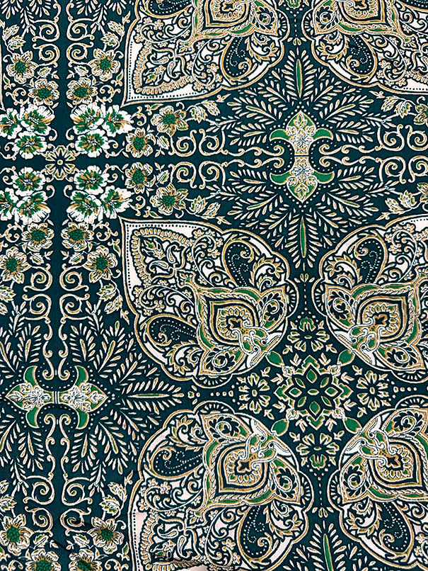 3 1/4 YD PC-Green Multi Paisley Print Poly Crepe de Chine Fabric