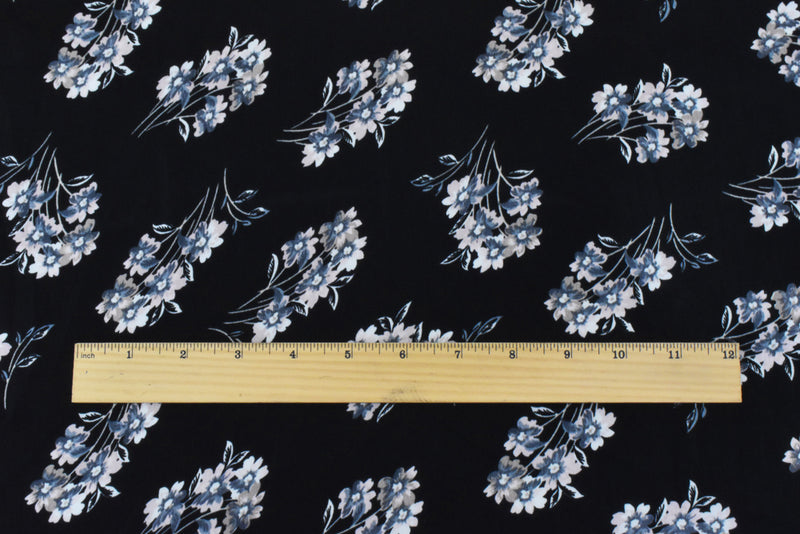 Black-Pink-Gray Poly Floral Printed Twill Satin Woven Fabric