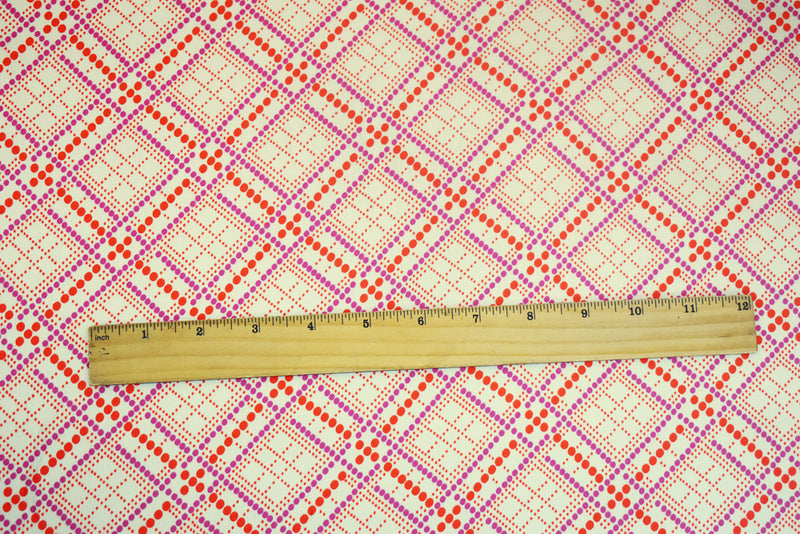 Orange-Multi Geometry Dot Print Stretch Poly Ghost Crepe Woven Fabric