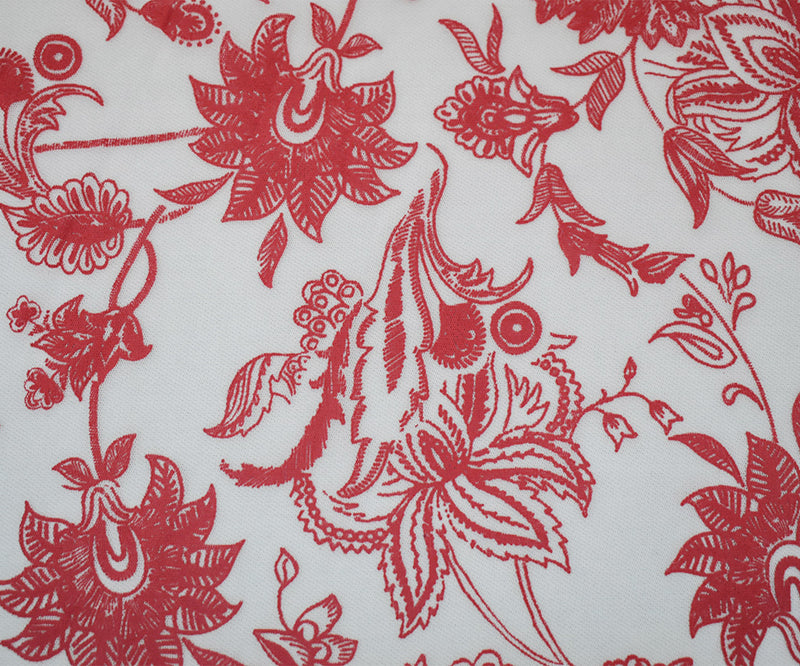 White-Red Nylon Floral Printed Mesh Tulle Knit Fabric