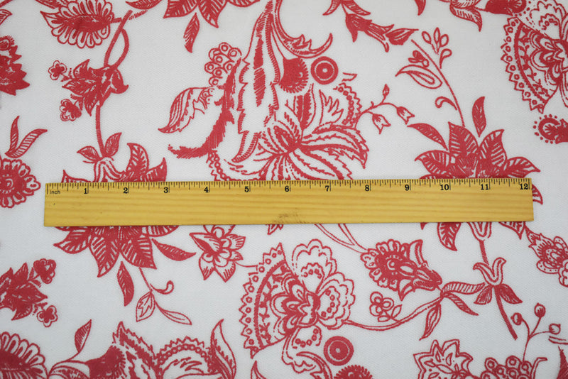 White-Red Nylon Floral Printed Mesh Tulle Knit Fabric